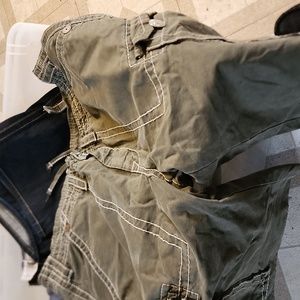 True Religion men's cargo shorts green